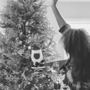 Decorating a Christmas tree