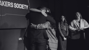 Committee of Russian Speakers Society hugging at Students' Union Awards 2025