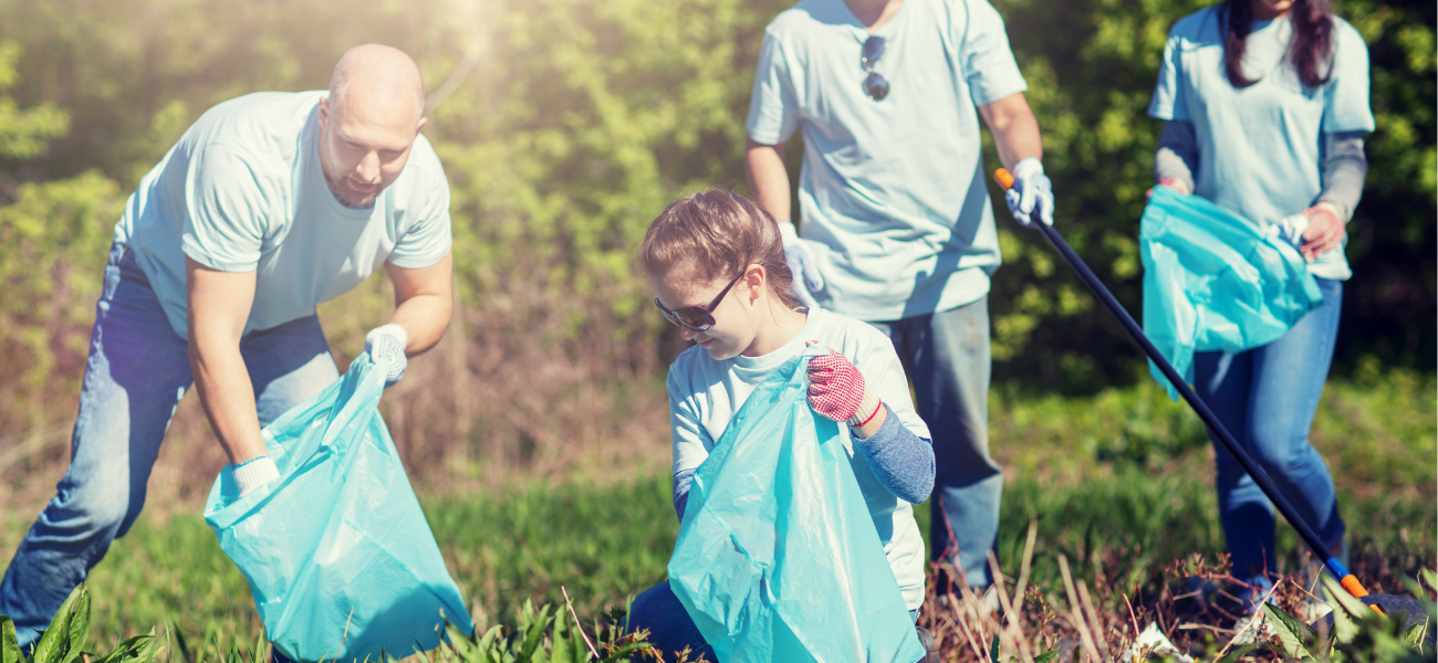 Students collecting litter