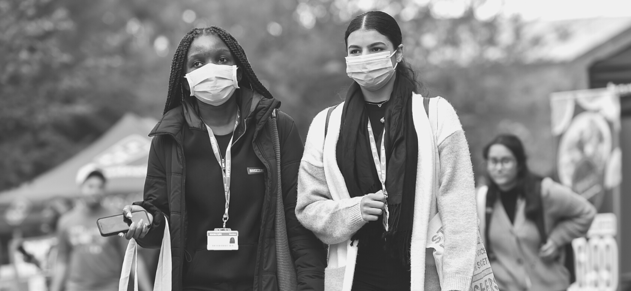 Students wearing face coverings on campus