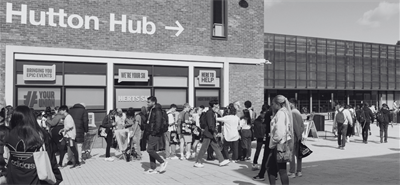 Hertfordshire Students' Union Hutton Hub with students